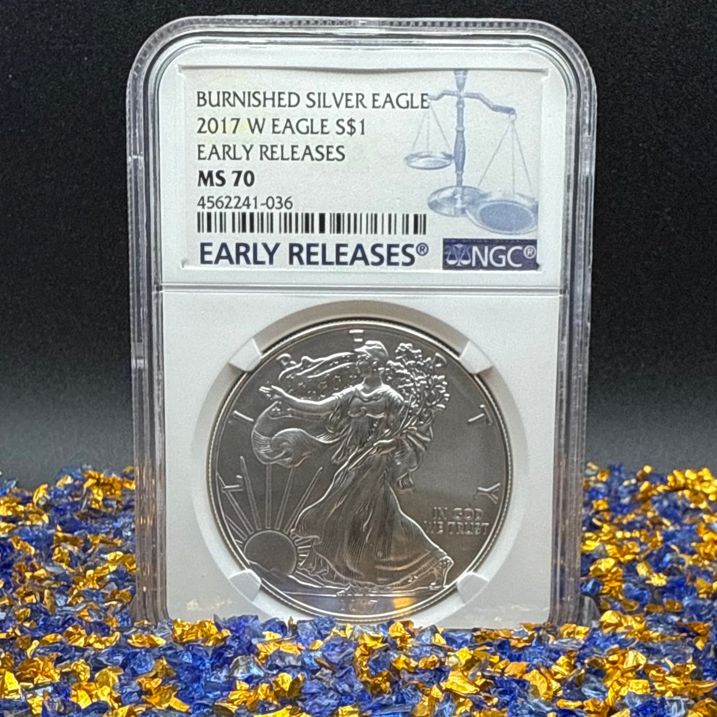 Burnished 2017 (W) $1 American Silver Eagle NGC MS70 Early Releases Classic Blue Label Mint Condition