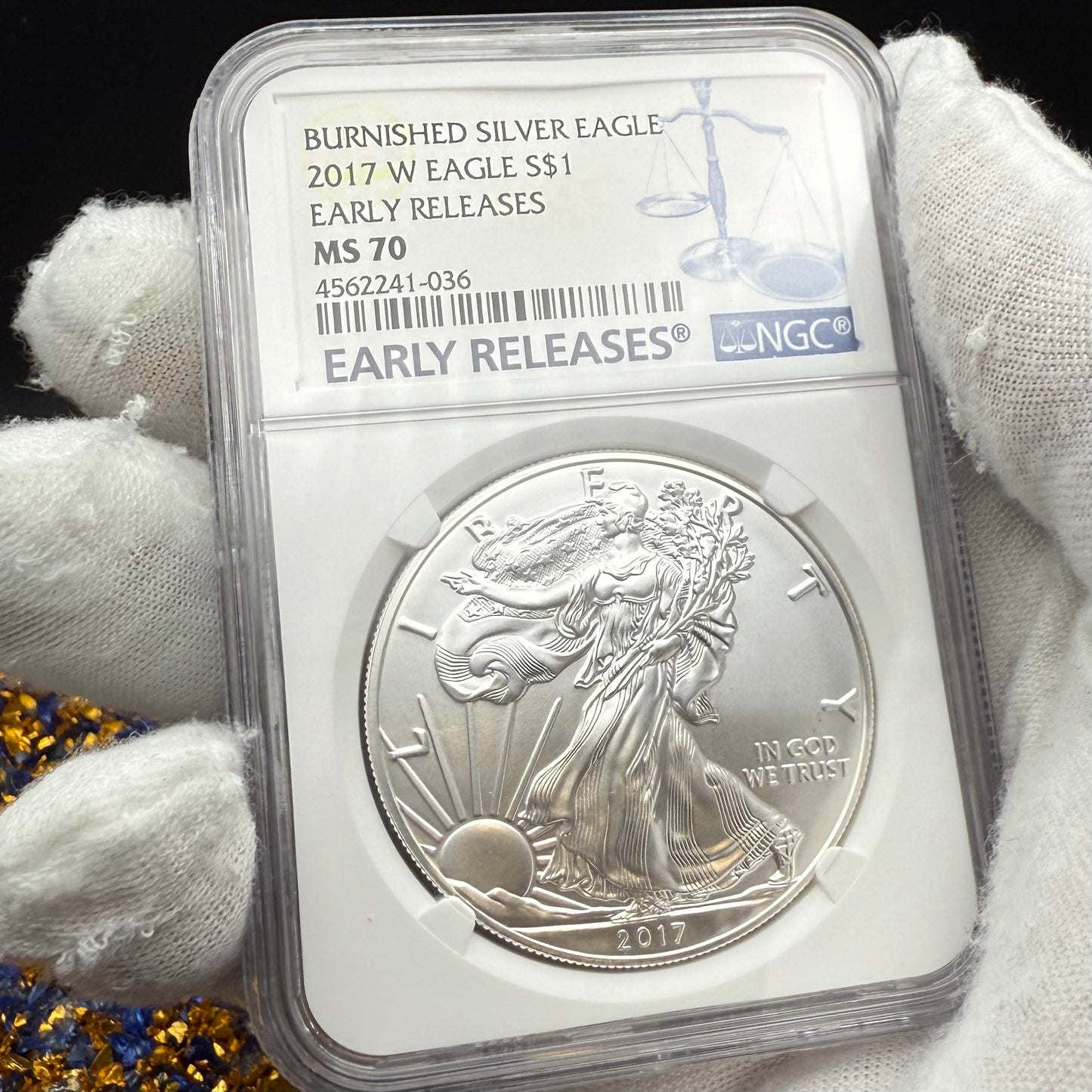 Burnished 2017 (W) $1 American Silver Eagle NGC MS70 Early Releases Classic Blue Label Mint Condition