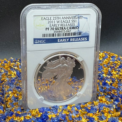 Proof 2011 (W) $1 American Silver Eagle NGC PF70UC Early Releases Class Blue Label White Holder (1 of 14,931)