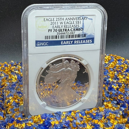 Proof 2011 (W) $1 American Silver Eagle NGC PF70UC Early Releases Class Blue Label White Holder (1 of 14,931)