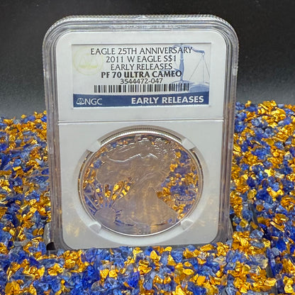Proof 2011 (W) $1 American Silver Eagle NGC PF70UC Early Releases Class Blue Label White Holder (1 of 14,931)