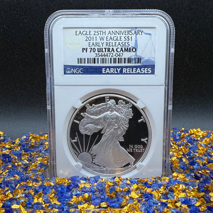 Proof 2011 (W) $1 American Silver Eagle NGC PF70UC Early Releases Class Blue Label White Holder (1 of 14,931)