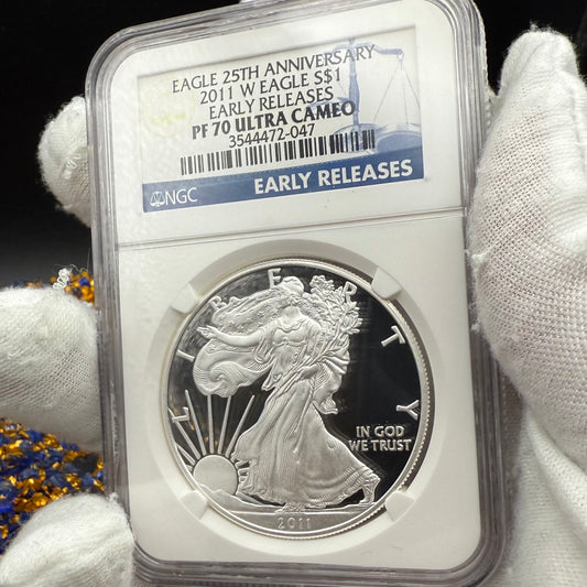 Proof 2011 (W) $1 American Silver Eagle NGC PF70UC Early Releases Class Blue Label White Holder (1 of 14,931)