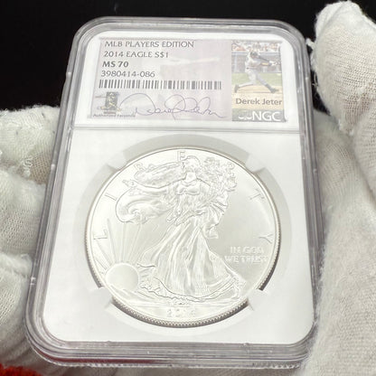 2014 W $1 American Silver Eagle NGC MS70 Derek Jeter Signed Rare!!