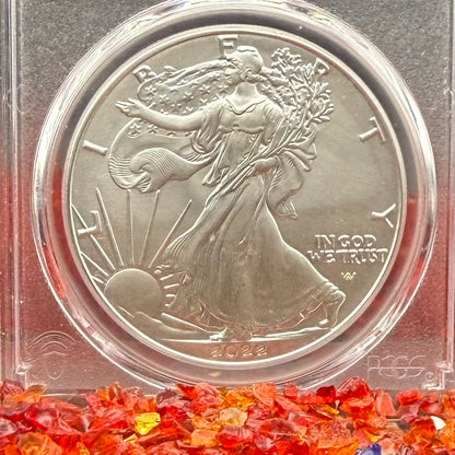 Burnished 2022 (W) $1 American Silver Eagle PCGS SP70 FDOI American Flag Label Rare 1 of 2,030 Mint!