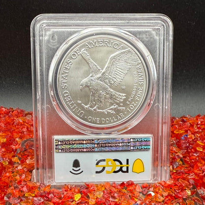 Burnished 2022 (W) $1 American Silver Eagle PCGS SP70 FDOI American Flag Label Rare 1 of 2,030 Mint!