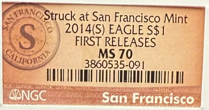 2014 San Francisco $1 American Silver Eagle NGC MS70 First Releases Orange Label Mint Condition