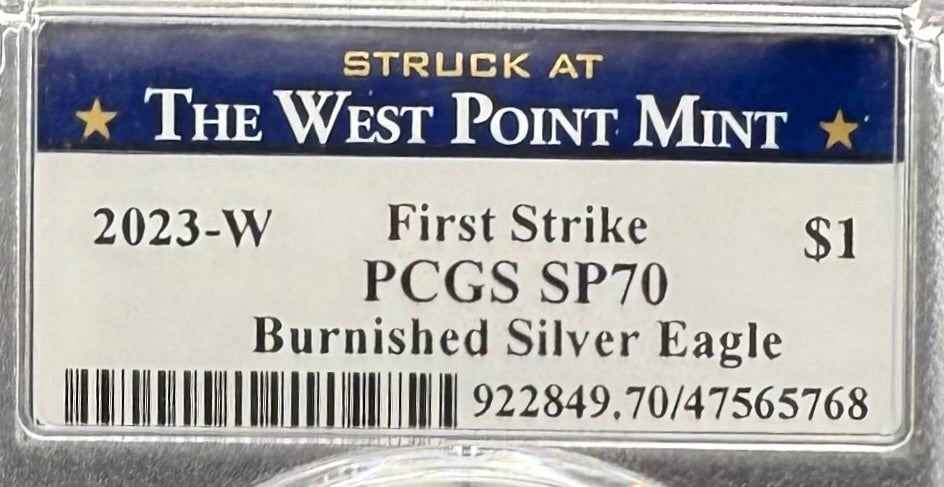 Burnished 2023 (W) $1 American Silver Eagle PCGS SP70 Blue West Point Label - 1 of 2224 Mint!