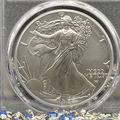 Burnished 2023 (W) $1 American Silver Eagle PCGS SP70 Blue West Point Label - 1 of 2224 Mint!