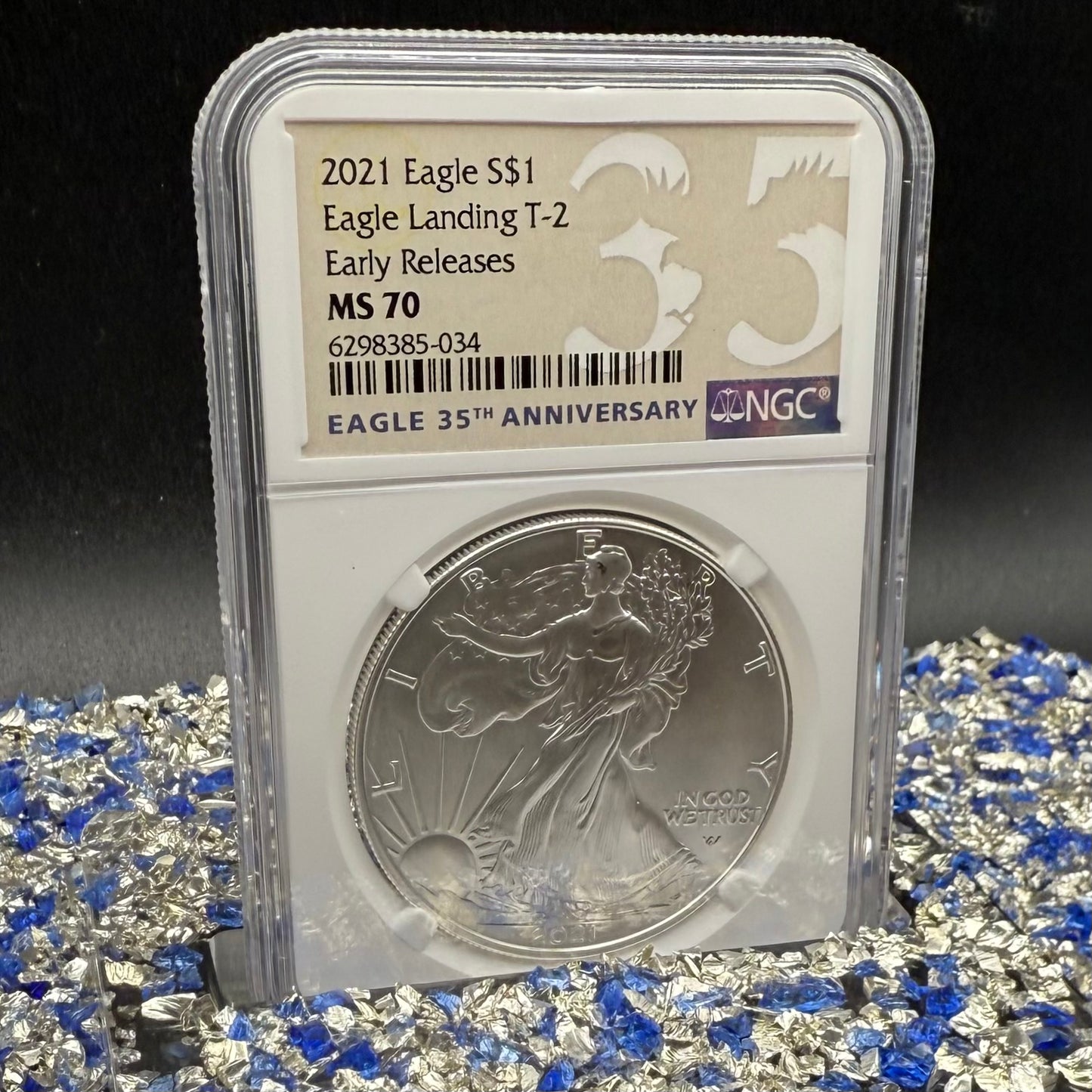 2021 $1 American Silver Eagle NGC MS70 T-2 Early Releases 35th Anniversary Mint Condition
