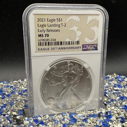 2021 $1 American Silver Eagle NGC MS70 T-2 Early Releases 35th Anniversary Mint Condition