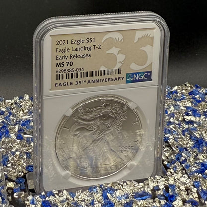 2021 $1 American Silver Eagle NGC MS70 T-2 Early Releases 35th Anniversary Mint Condition