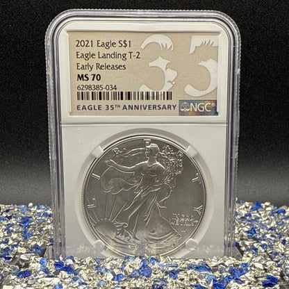 2021 $1 American Silver Eagle NGC MS70 T-2 Early Releases 35th Anniversary Mint Condition