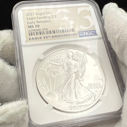 2021 $1 American Silver Eagle NGC MS70 T-2 Early Releases 35th Anniversary Mint Condition