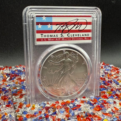2025 $1 American Silver Eagle PCGS MS70 FDOI Thomas Cleveland Signed Rare Flag Label 1 of 100 Mint