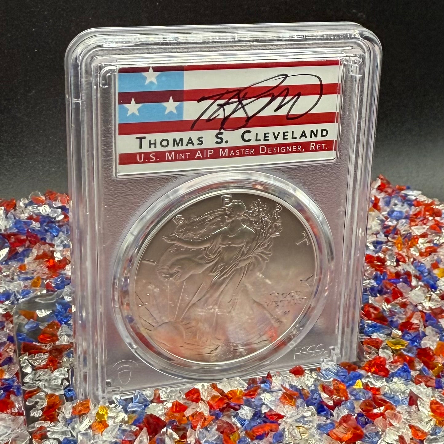 2025 $1 American Silver Eagle PCGS MS70 FDOI Thomas Cleveland Signed Rare Flag Label 1 of 100 Mint