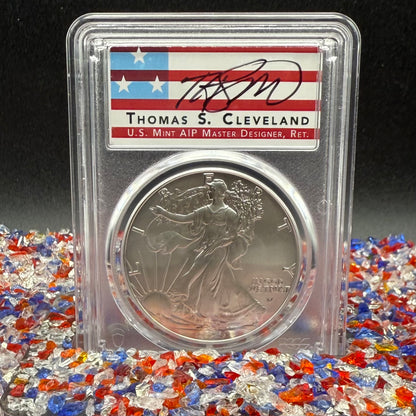 2025 $1 American Silver Eagle PCGS MS70 FDOI Thomas Cleveland Signed Rare Flag Label 1 of 100 Mint