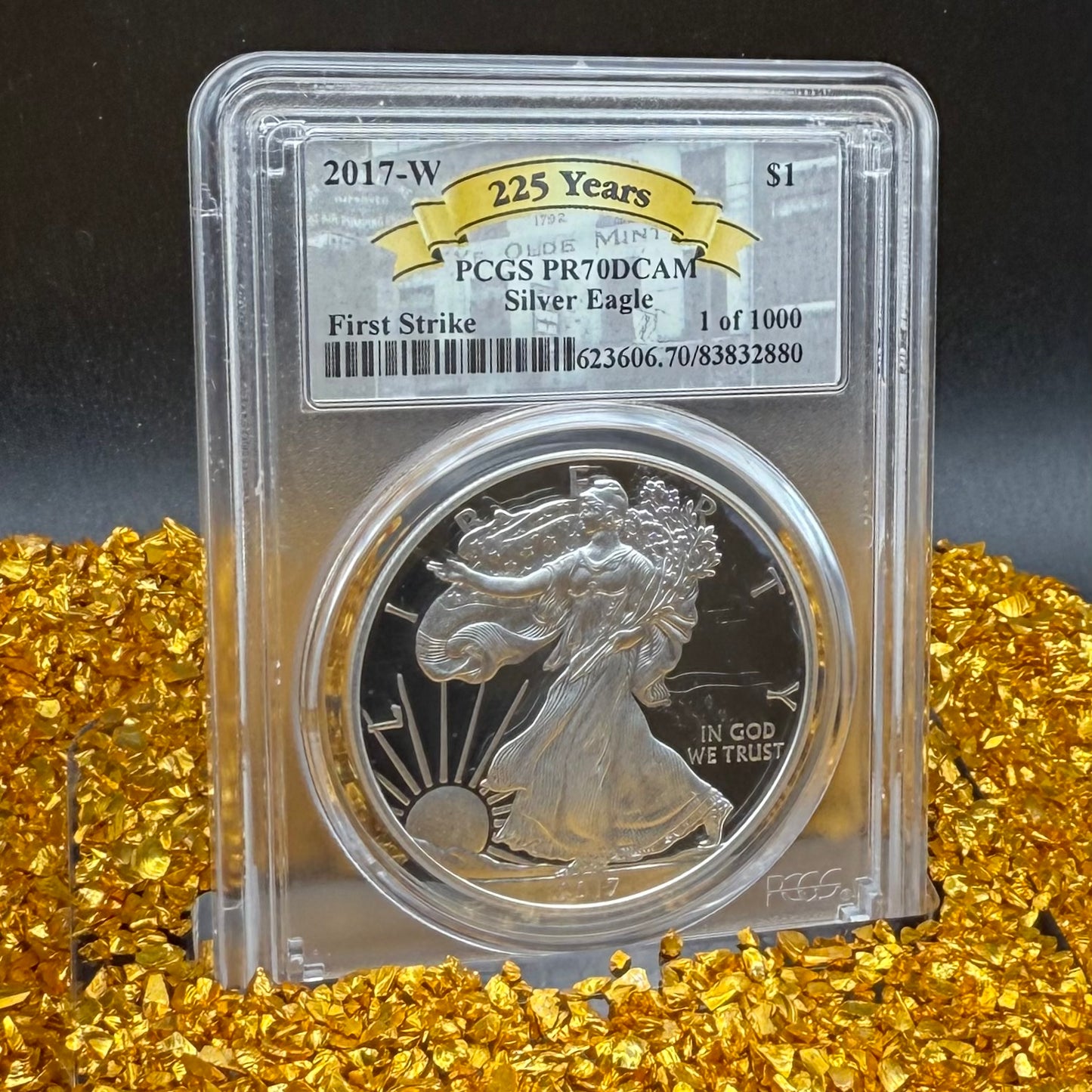 Proof 2017 (W) $1 American Silver Eagle PCGS PR70DCAM West Point 225th Anniversary (Rare 1 of 1000)