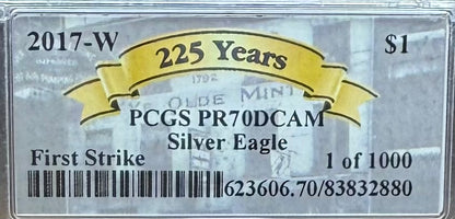 Proof 2017 (W) $1 American Silver Eagle PCGS PR70DCAM West Point 225th Anniversary (Rare 1 of 1000)