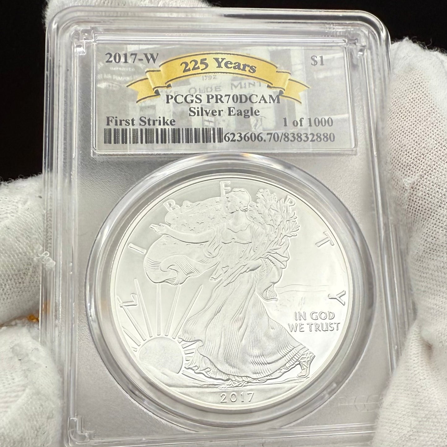 Proof 2017 (W) $1 American Silver Eagle PCGS PR70DCAM West Point 225th Anniversary (Rare 1 of 1000)