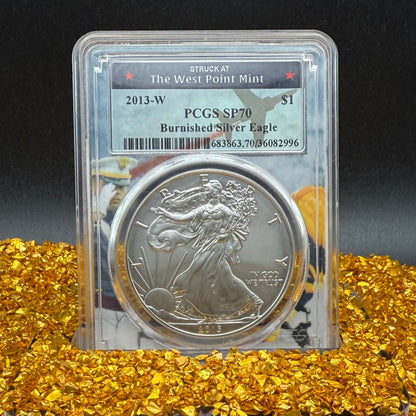 2013 Burnished $1 American Silver Eagle PCGS SP70 West Point Fighter Jet Label 1 of 22 Mint