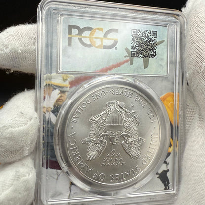 2013 Burnished $1 American Silver Eagle PCGS SP70 West Point Fighter Jet Label 1 of 22 Mint