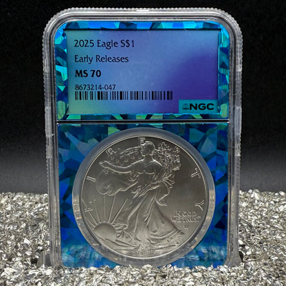 2025 $1 American Silver Eagle NGC MS70 Early Releases Blue Prism Holder Mint Condition