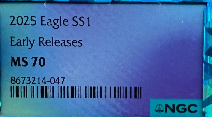 2025 $1 American Silver Eagle NGC MS70 Early Releases Blue Prism Holder Mint Condition