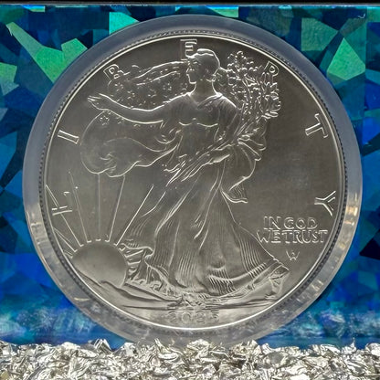 2025 $1 American Silver Eagle NGC MS70 Early Releases Blue Prism Holder Mint Condition