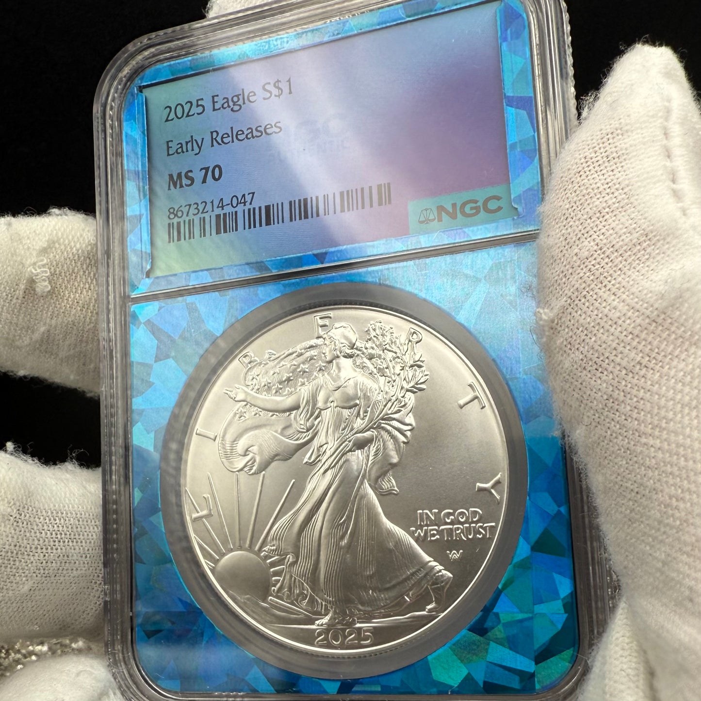 2025 $1 American Silver Eagle NGC MS70 Early Releases Blue Prism Holder Mint Condition