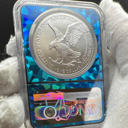 2025 $1 American Silver Eagle NGC MS70 Early Releases Blue Prism Holder Mint Condition