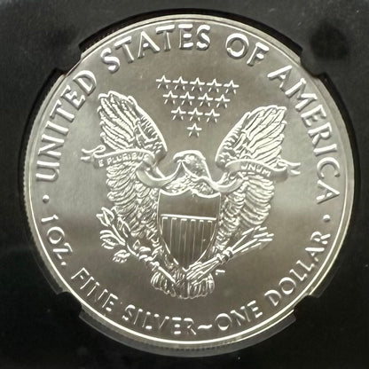 2020 $1 American Silver Eagle NGC MS70 FDOI John Mercanti Signed Flag Label