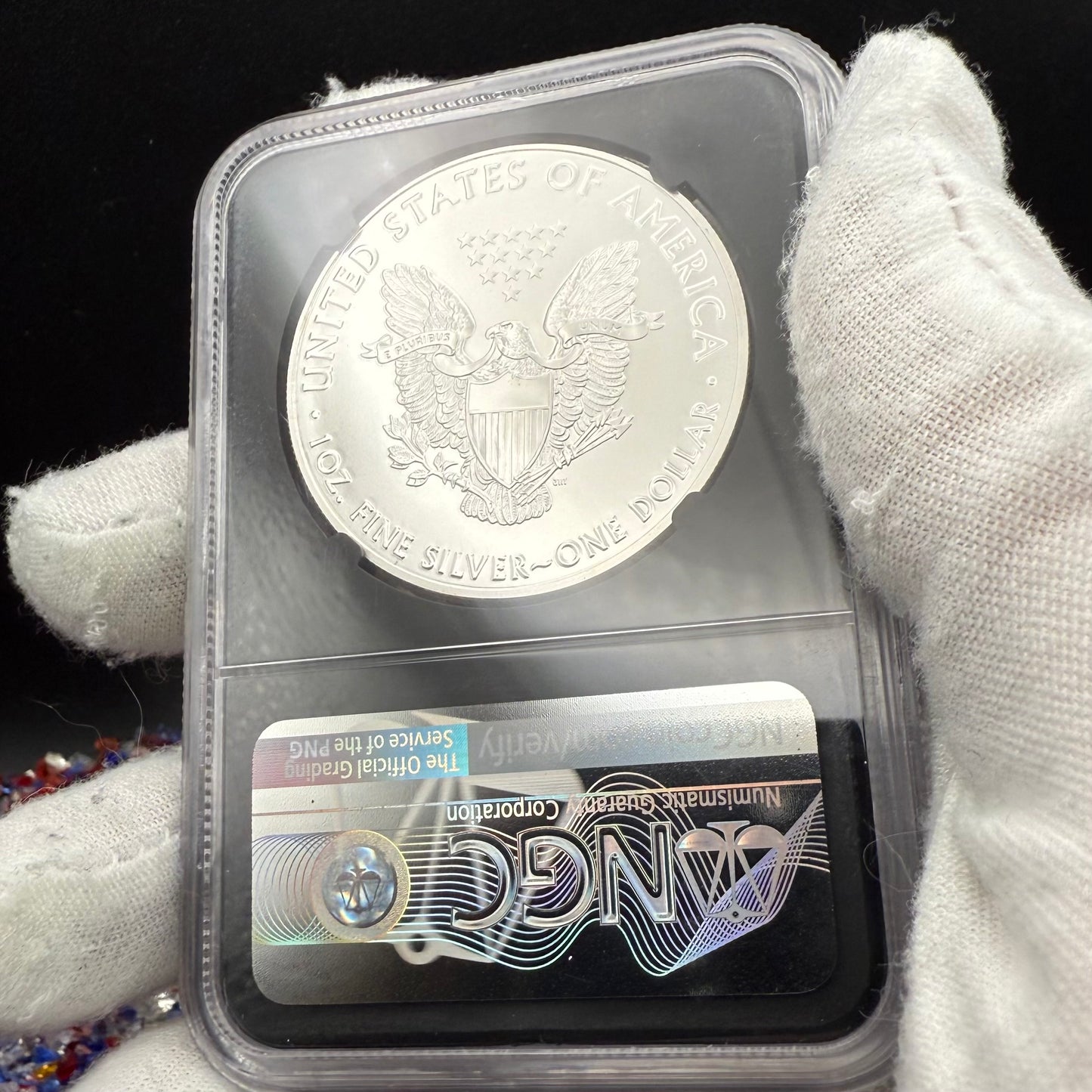 2020 $1 American Silver Eagle NGC MS70 FDOI John Mercanti Signed Flag Label