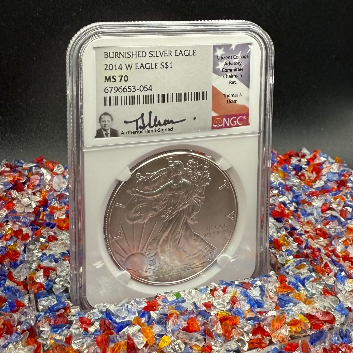 2008 Burnished $1 American Silver Eagle NGC MS70 Thomas Uram Signed Label 1 of 161 Mint