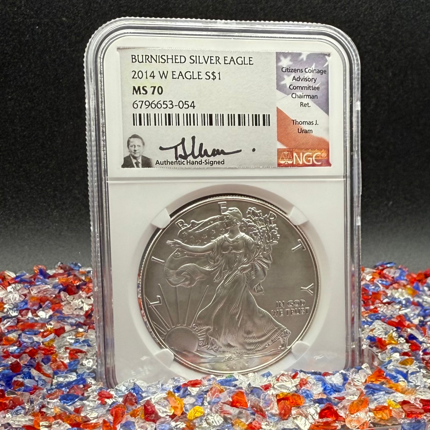 2008 Burnished $1 American Silver Eagle NGC MS70 Thomas Uram Signed Label 1 of 161 Mint