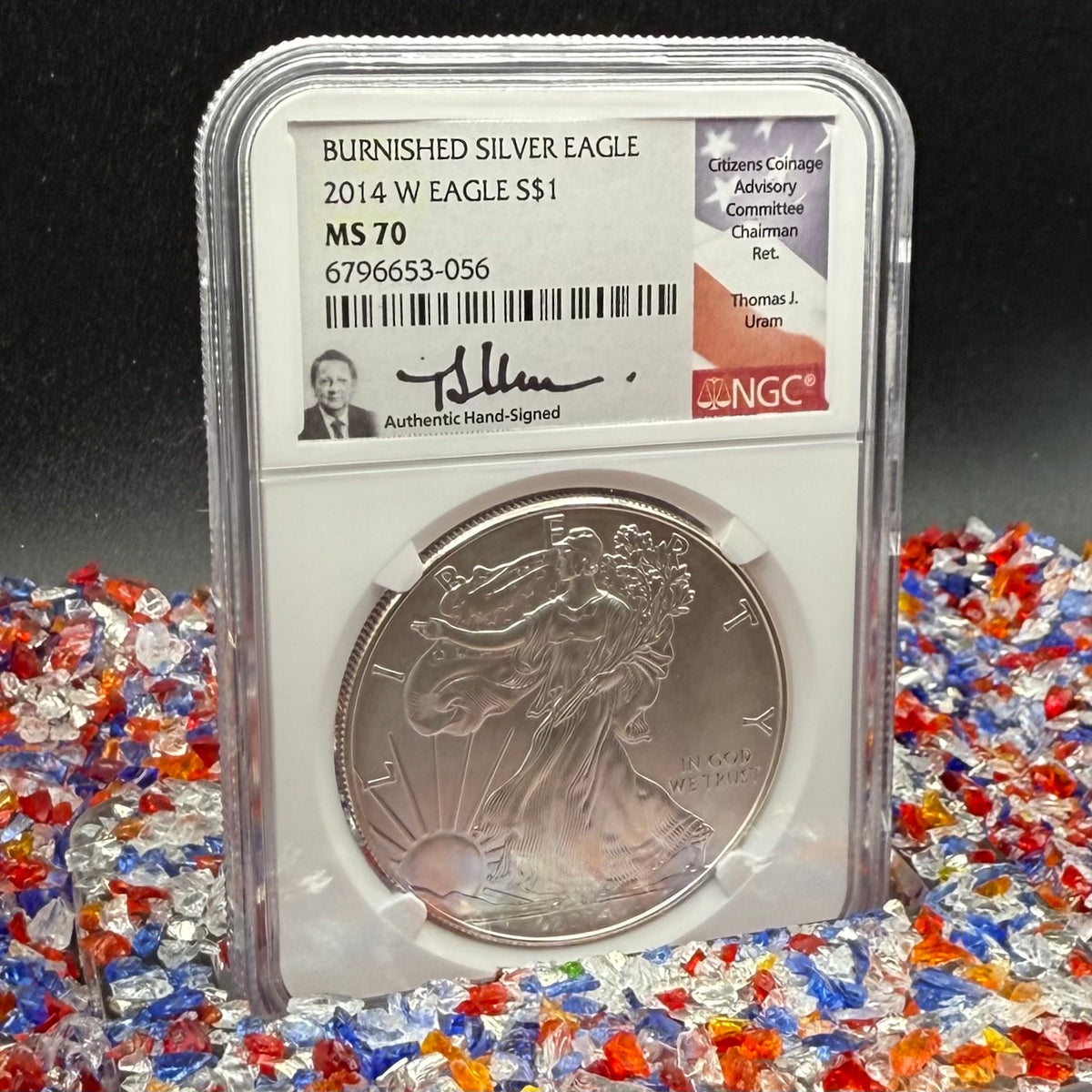 2008 Burnished $1 American Silver Eagle NGC MS70 Thomas Uram Signed Label 1 of 161 Mint