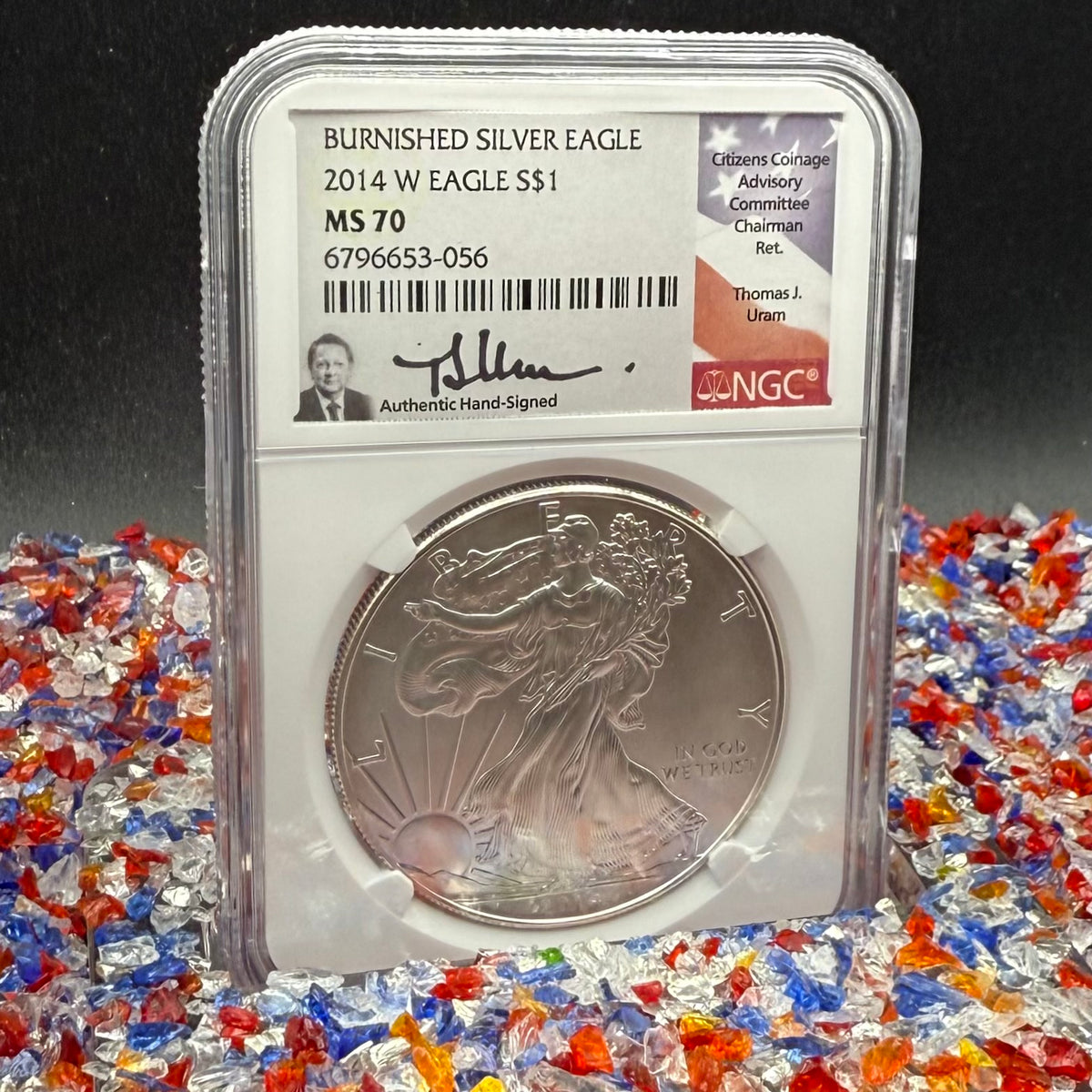 2008 Burnished $1 American Silver Eagle NGC MS70 Thomas Uram Signed Label 1 of 161 Mint