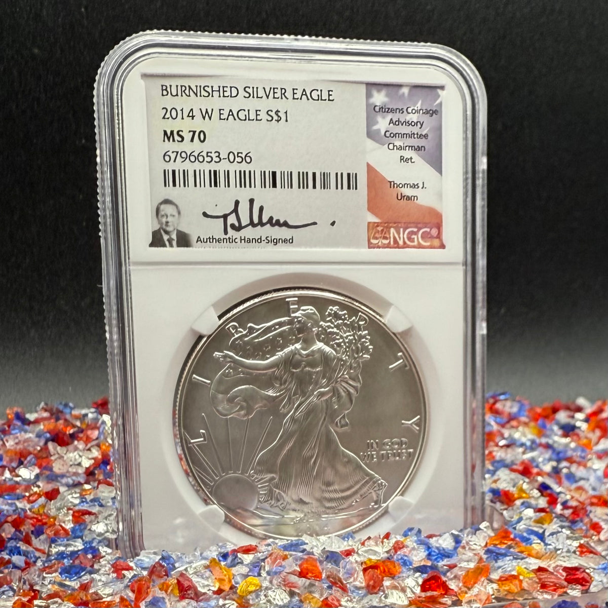 2008 Burnished $1 American Silver Eagle NGC MS70 Thomas Uram Signed Label 1 of 161 Mint