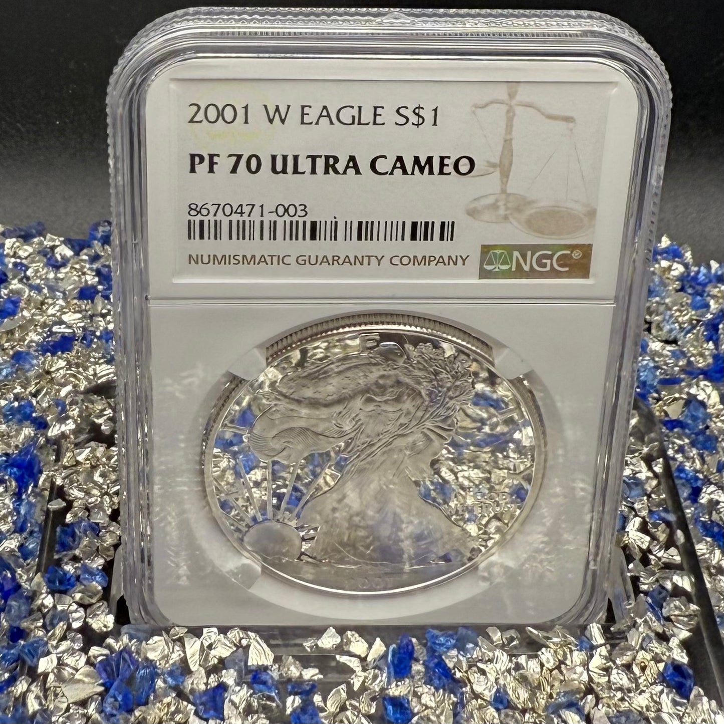 Proof 2001 (W) $1 American Silver Eagle NGC PF70UC Modern Brown Label (1 of 6,885)
