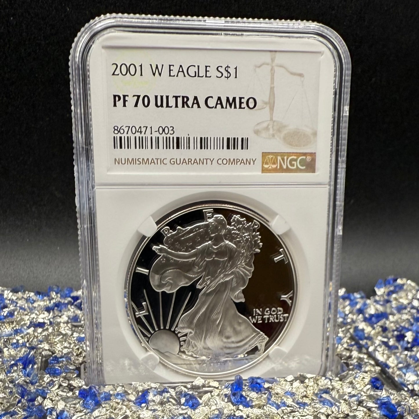 Proof 2001 (W) $1 American Silver Eagle NGC PF70UC Modern Brown Label (1 of 6,885)