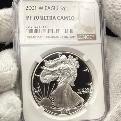 Proof 2001 (W) $1 American Silver Eagle NGC PF70UC Modern Brown Label (1 of 6,885)
