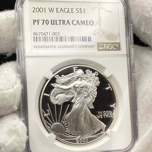 Proof 2001 (W) $1 American Silver Eagle NGC PF70UC Modern Brown Label (1 of 6,885)