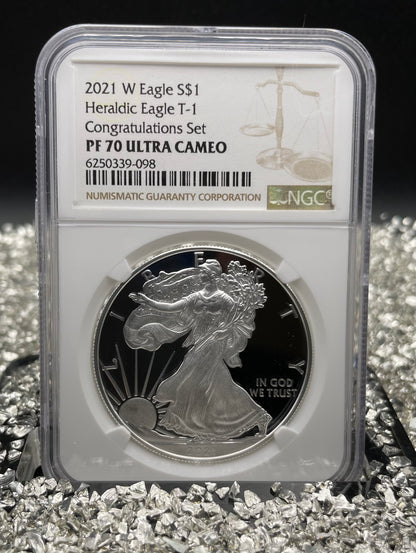Proof 2021 (W) $1 American Silver Eagle NGC PF70 Type 1 Congratulations Set Modern Brown Label Mint Condition (Rare 1 of 984)