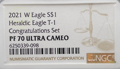 Proof 2021 (W) $1 American Silver Eagle NGC PF70 Type 1 Congratulations Set Modern Brown Label Mint Condition (Rare 1 of 984)