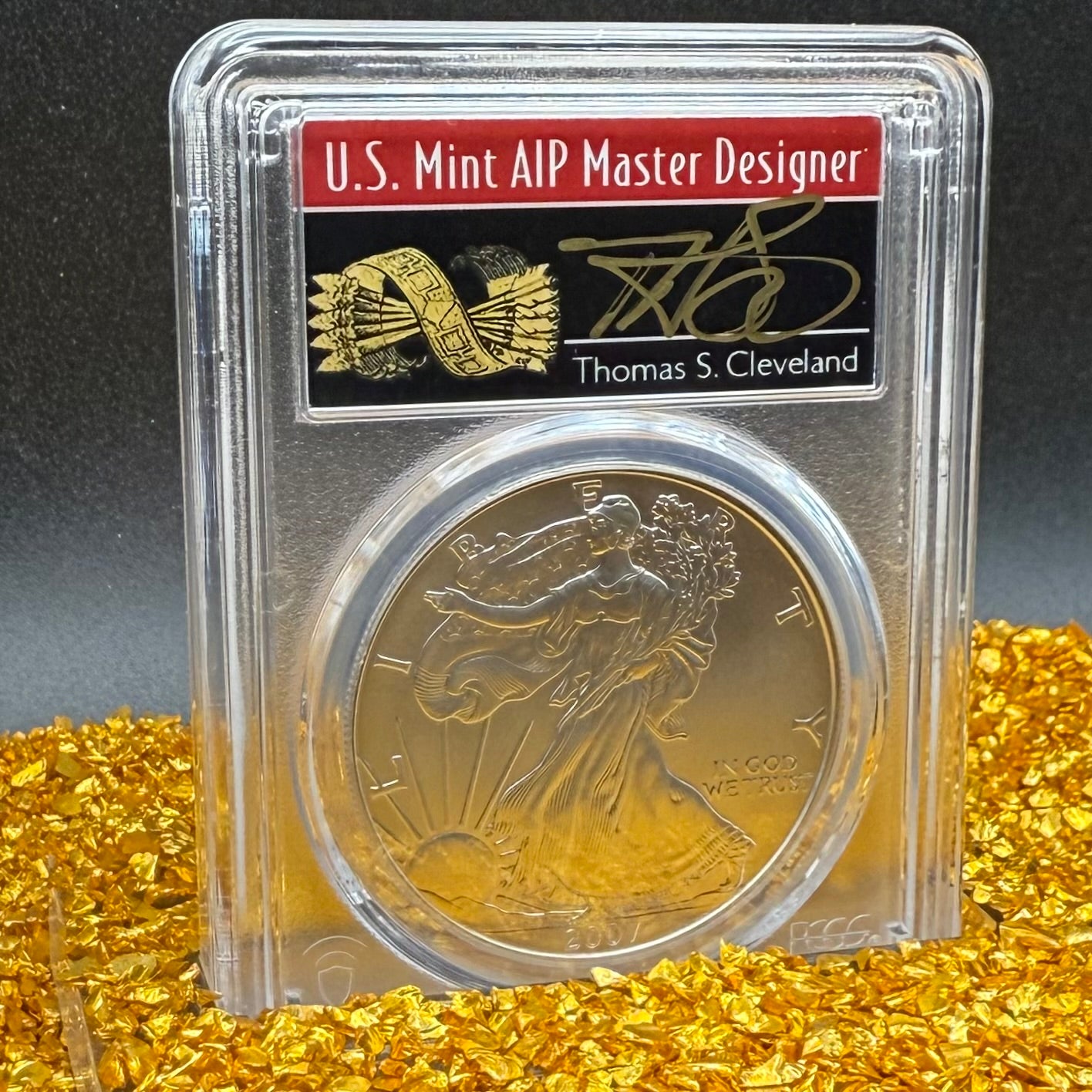 2007 Burnished $1 American Silver Eagle PCGS SP70 Thomas Cleveland Signed Rare Arrows Label 1 of 8 Mint