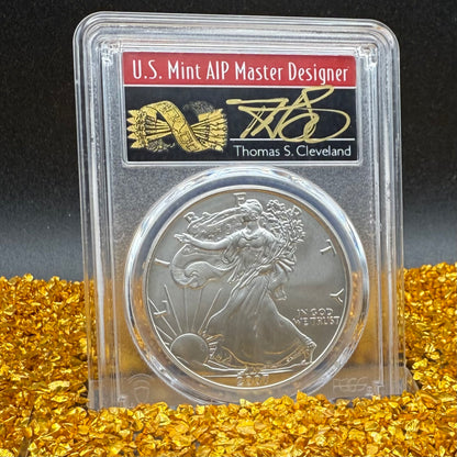 2007 Burnished $1 American Silver Eagle PCGS SP70 Thomas Cleveland Signed Rare Arrows Label 1 of 8 Mint
