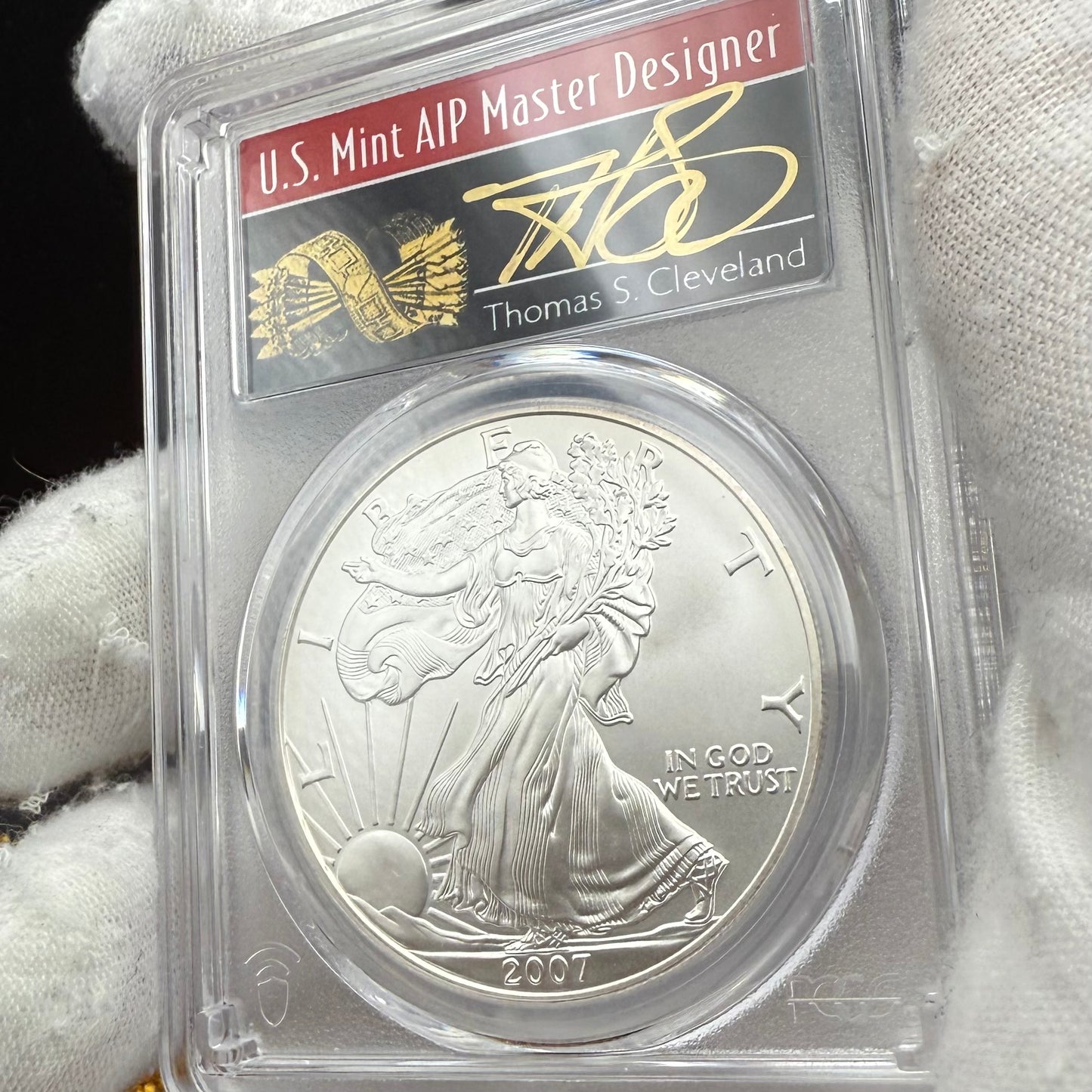 2007 Burnished $1 American Silver Eagle PCGS SP70 Thomas Cleveland Signed Rare Arrows Label 1 of 8 Mint