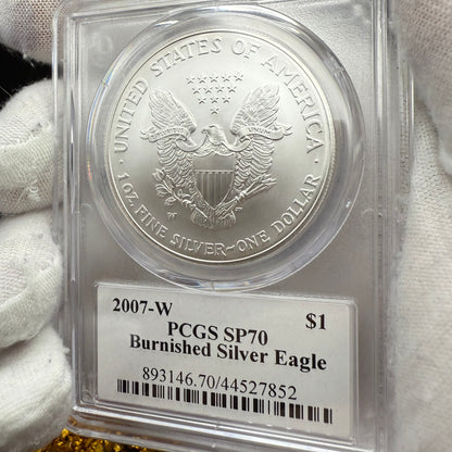 2007 Burnished $1 American Silver Eagle PCGS SP70 Thomas Cleveland Signed Rare Arrows Label 1 of 8 Mint