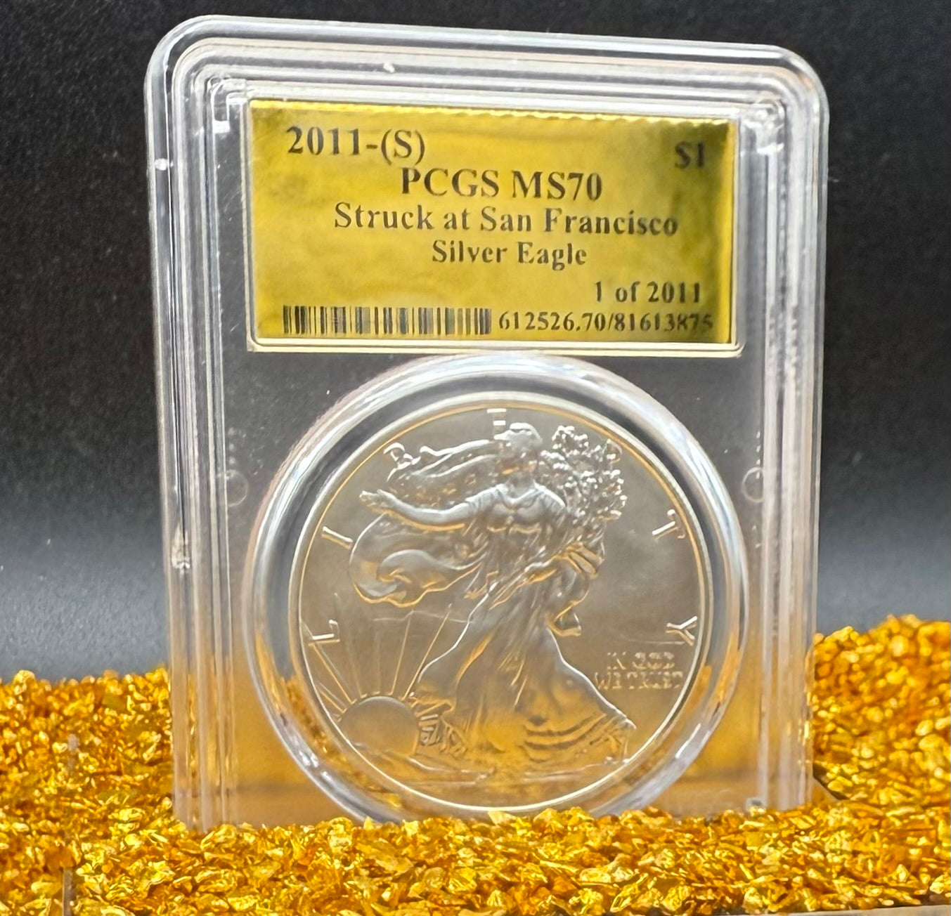 2011 San Francisco $1 American Silver Eagle PCGS MS70 Gold Foil Label