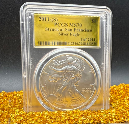 2011 San Francisco $1 American Silver Eagle PCGS MS70 Gold Foil Label